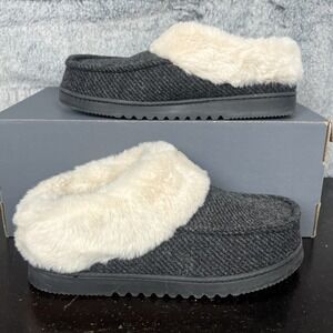Dearfoams Womens Slippers Size 7-8 Ladies Fur Slippers Black‎ Cream